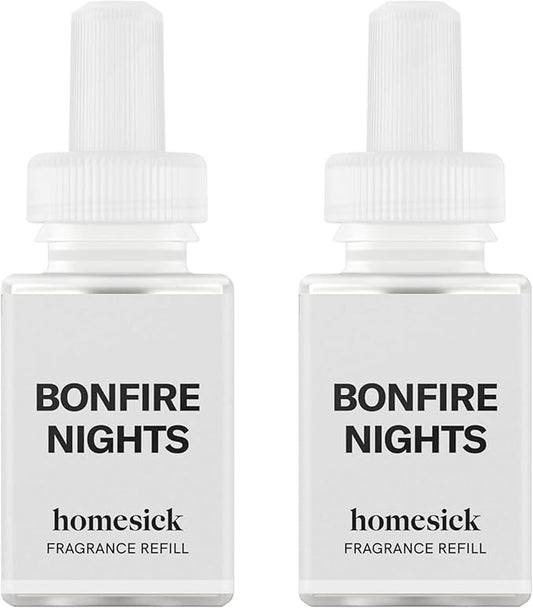 Pura & Homesick Home Scent Refill - Smart Home Air Diffuser Fragrance - Long-Lasting Luxury Scent per Refill - Clean Diffuser Fragrance - Household Essential - 2 Pack, Bonfire Nights