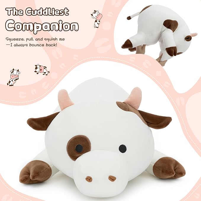 Tezituor Large Cow Plush Pillow,24" Soft Cow Stuffed Animal Hugging Pillow Squishy Cute Cow Toys for Kids Adults Christmas Birthday Gifts Bed Decor