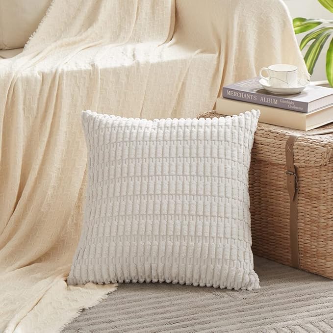 Fancy Homi 4 Packs Decorative Throw Pillow Covers for Living Room Couch Bed, Modern Farmhouse Boho Home Décor Accent Cushion Case, 16" x 16" (Pack of 4), White