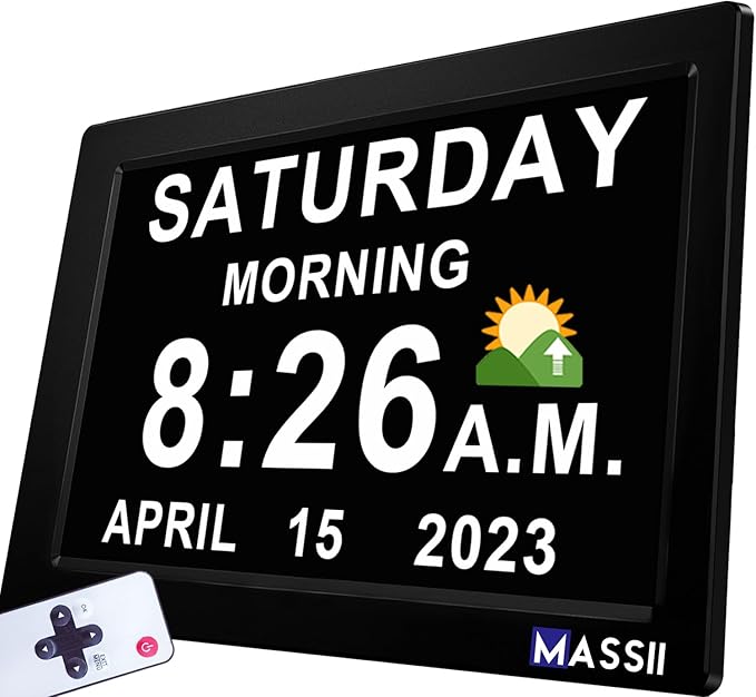 Upgraded 11.5" Large Clock with Voice Talking Date and Time, 27 Alarms Custom Reminders, Sleep Trainer, Large Number, Auto DST, 10 Levels Night Dimmer, Digital Calendar Clock for Elderly, with Remote