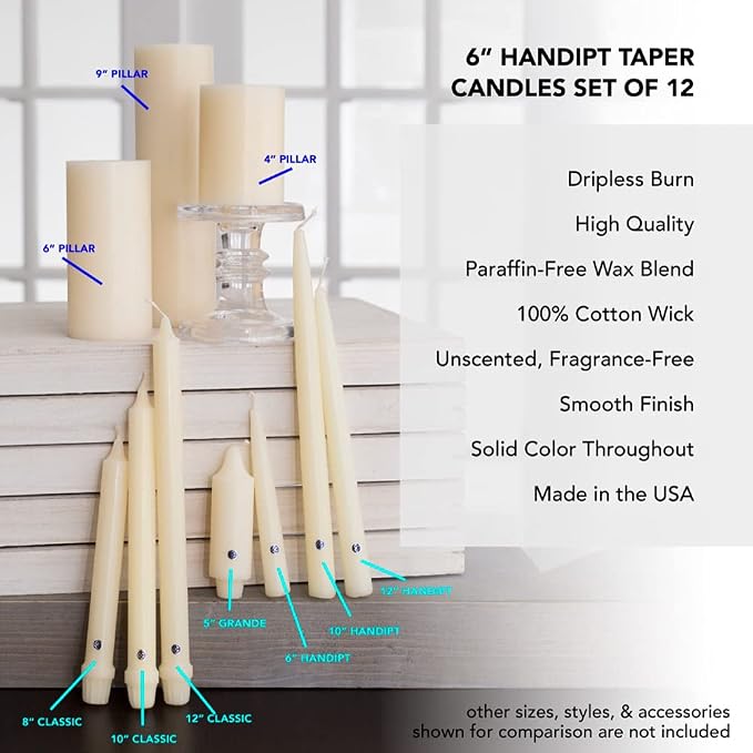 Colonial Candle Unscented Taper Candle, Handipt Collection, Red, 6 in, Pack of 12 - Up to 4 Hours Burn