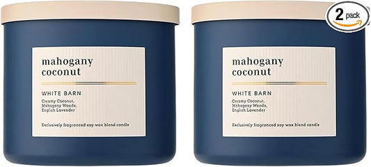 Bath & Body Works 3-Wick Candle, Mahogany Coconut Candle, Strong Throw, Long-Lasting Burn Up to 45 Hours, Exclusively Fragranced Soy Wax Blend, 14.5 oz - 2 Pack