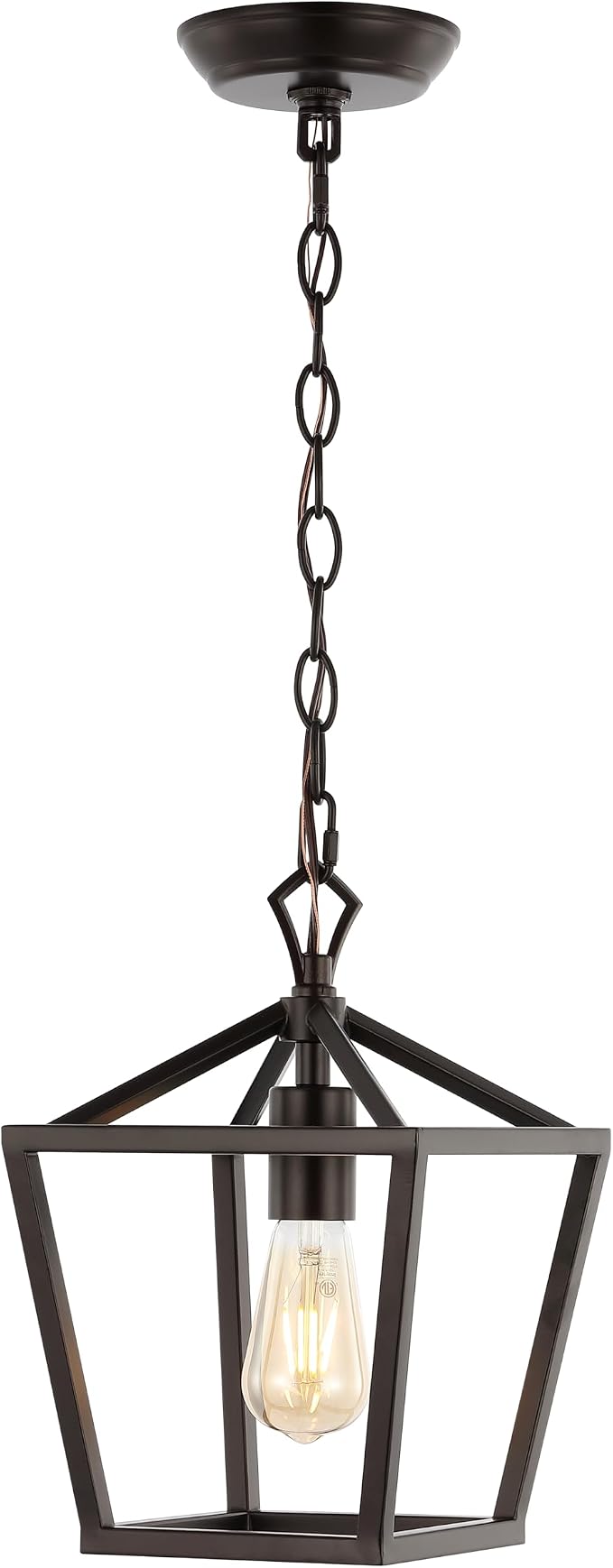 JONATHAN Y 8" Oil Rubbed Bronze Lantern Pendant Light, 1-Light Pagoda Style Metal Cage Farmhouse Hanging Ceiling Fixture for Kitchen Island, LED Bulb Included JYL7618A