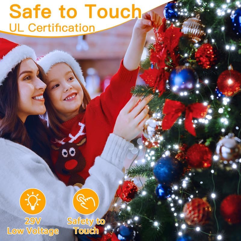 Ollny Christmas Lights, 198 FT 600 LED Outdoor Waterproof Plug in Christmas Tree Lights with 8 Modes Remote Timer, String Lights for House Yard Outside Indoor Xmas Decorations White