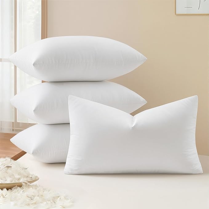 MIULEE Pack of 4 12x20 Pillow Inserts, Premium Feather and Down Decorative Throw Pillows, Fluffy and Choppable, Cotton Fabric for Sofa Bed Couch