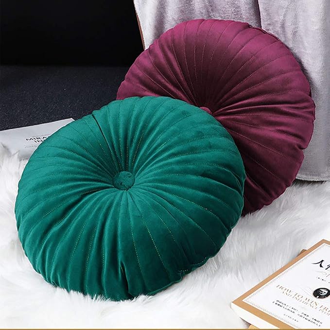 Teieas Velvet Round Throw Pillow Pleated Round Pillow Cushion Decoration for Couch Chair Bed Car Burgundy