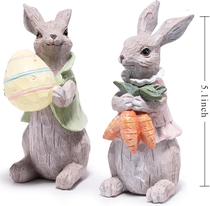 Hodao Easter Bunny Decorations Spring Home Decor Bunny Figurines Gifts (Easter Gray Rabbit 2pcs)