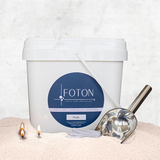 Foton Pearled Colored Candle 9lb Bucket - Nude Unscented Natural Non Toxic Long Lasting Powder Pearl Wax Sand Candles - Refillable Foton Pearled Candle Sand with 100 Wicks