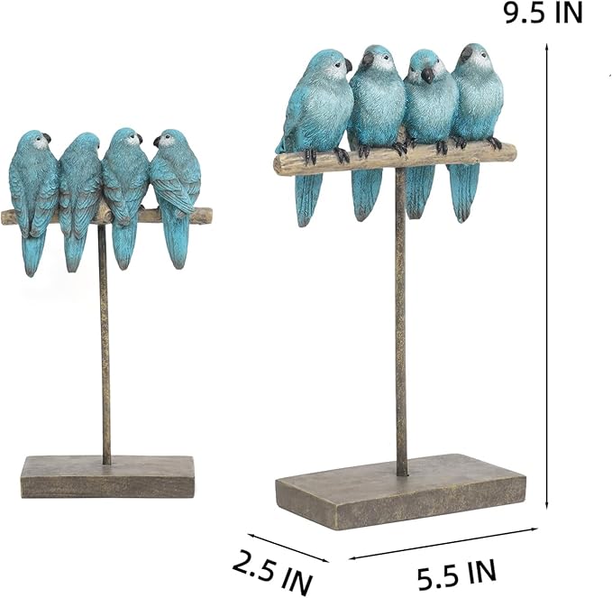 Braxio Bird Figurines Home Decor – Resin Tabletop Blue Bird Decor for Shelf Table Desk Modern Decorative Accent for Living Room Bedroom Office 5.5 x 2.5 x 9.5 Inch
