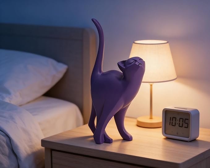Purple Cat Statue Modern Abstract, Home Office Shelf Decor, 7-Inch Vibrant Assorted Colors, Easy to Match Any Decor Style