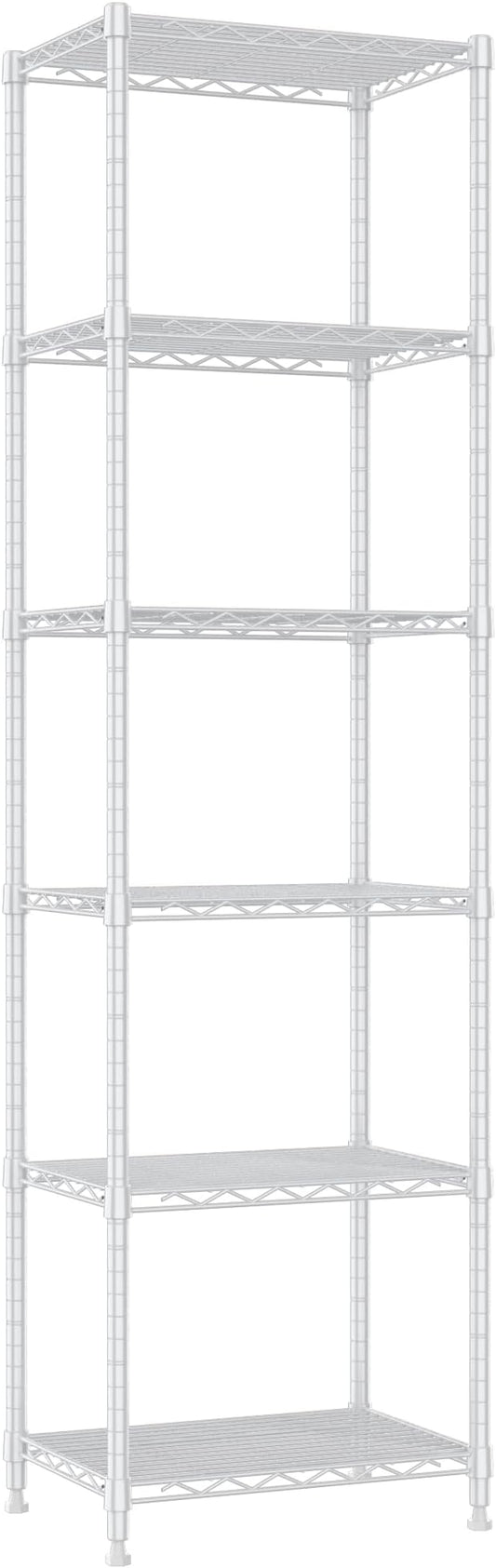 REGILLER 6 Wire Shelving Steel Storage Rack Adjustable Unit Shelves for Laundry Bathroom Kitchen Pantry Closet (16.7L x 11.9W x 64H, White)
