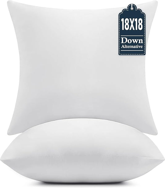 puredown® 18x18 Throw Pillow Inserts Set of 2 – Supportive & Fluffy Down Alternative Pillow Forms for Couch, Sofa & Bed, Indoor Decorative Cushion Stuffer