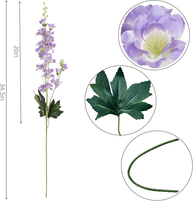 8 pcs Clove Purple Delphinium Artificial Flowers, 34.25''Artificial Snapdragon Flowers Tall Fake Flowers Silk Flowers Faux Delphinium Bulk for Tall Vase Home Wedding Garden Table Decor