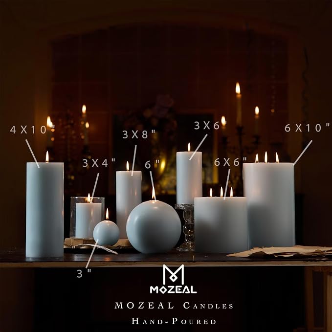 MOZEAL Hand-Poured, 3 Inch Baby Blue Round Ball Candles - Elegant Baby Blue Round Pillar Candles Set of 3, Dripless, Unscented, Smokeless, Ideal for Baby Showers.