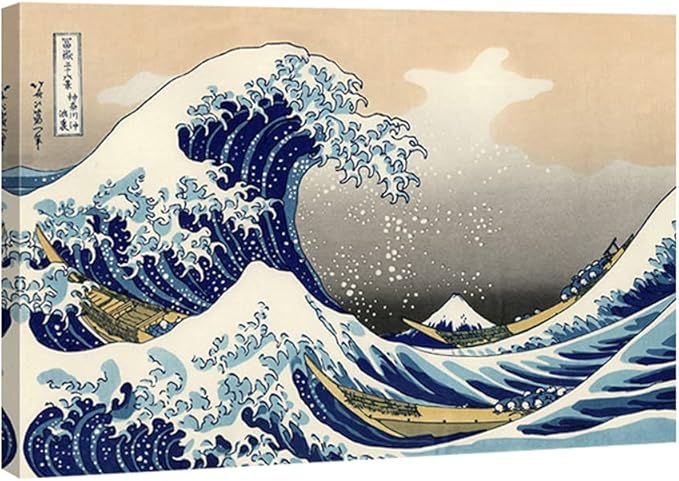 Wieco Art Great Wave of Kanagawa Katsushika Hokusai Giclee Canvas Prints Wall Art Abstract Seascape Pictures Paintings for Living Room Home Decorations Large Modern Stretched and Framed Sea Artwork