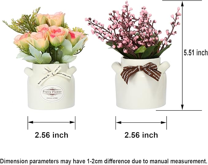 LUEUR 6Pcs Artificial Flowers with Ceramic Pot Fake Flower Arrangements Small Faux Spring Flowers in Vase Spring/Summer Decor, Centerpiece Table Decorations for Easter Home Office Shelf