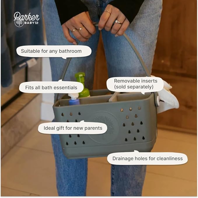 Parker Baby Large Bath Caddy | BPA Free & Food Grade Shower Caddy Organizer for Toys & Supplies | Quick-Dry, Sturdy & Perfect Size Shower Basket w/Handle in Neutral Colors
