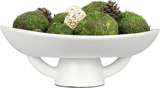 NAHARO Elegant Ceramic Bowl with Moss Ball Set-13.2x10.5 Decorative Bowl with 18pc Decorative Balls for Farmhouse Table Centerpiece, Living Room or Home Decor