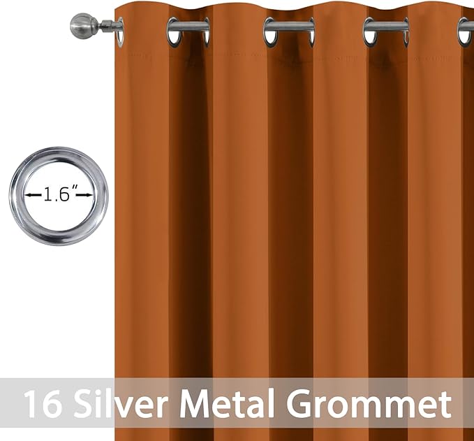 Yakamok Blackout Patio Curtains 100x84 Inches for Sliding Door Extral Wide Blackout Curtain Panels Thermal Insulated Room Divider - Grommet Top, 7' Tall by 8.3' Wide -Burnt Orange
