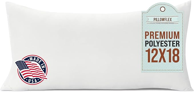 Pillowflex Premium Polyester Throw Pillow Insert - 12x18- Ultra Soft Large Rectangle Throw Pillow, Couch Sham, Lumbar, Back, Sofa - Machine Washable - Decorative Accent Form - 1 Soft Pillow