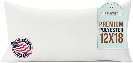 Pillowflex Premium Polyester Throw Pillow Insert - 12x18- Ultra Soft Large Rectangle Throw Pillow, Couch Sham, Lumbar, Back, Sofa - Machine Washable - Decorative Accent Form - 1 Soft Pillow