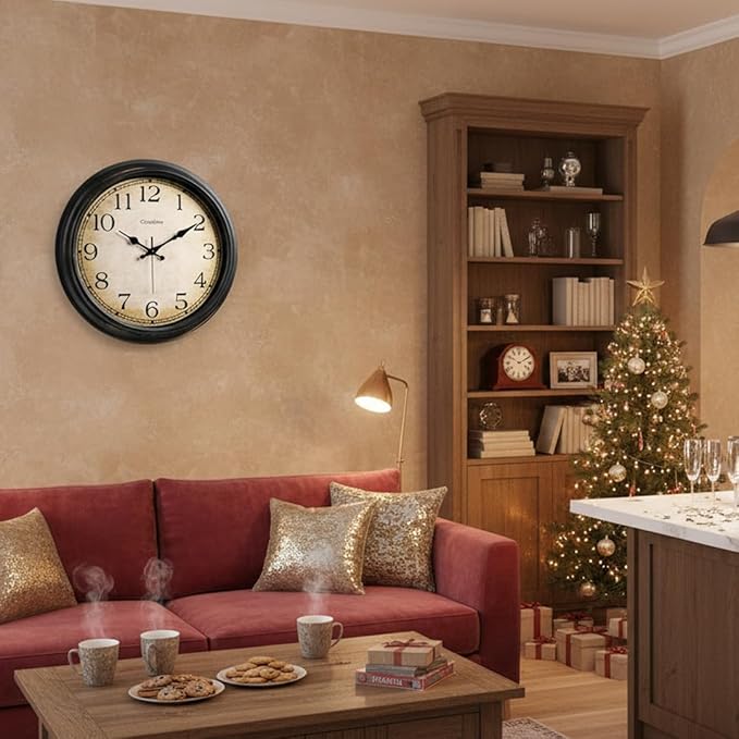 Crosstime 16 Inch Large Vintage Wall Clock - Silent Non-Ticking Retro Round Clock, Battery Operated Classic Bronze Wall Decor for Living Room, Bedroom, Office