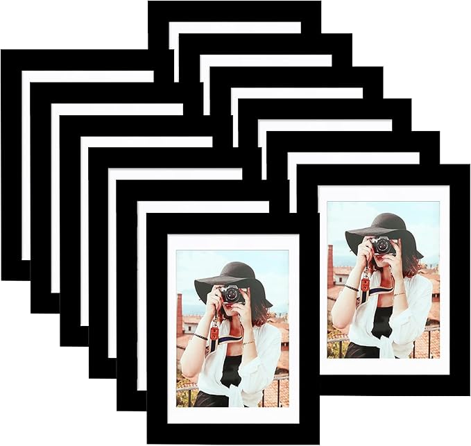 Picrit 5x7 Picture Frame Set of 12, Display 4x6 with Mat or 5x7 without Mat, Photo Frames for Wall Mounting or Table Top Display, Black
