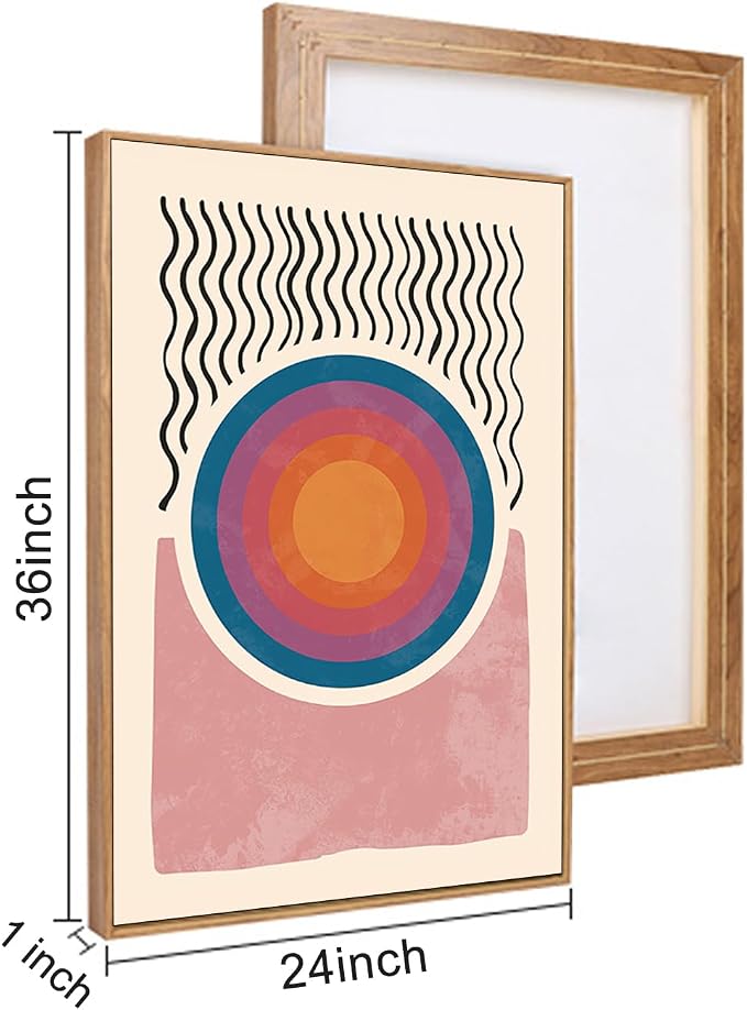 HPINUB Boho Framed Canvas Prints Wall Art Set, Mid-Century Abstract Color Block Shape Wall Decor, Geometric Illustrations Art Photos for Living Room, Bedroom, Dining Room, Office, Bathroom-24 x36 x3