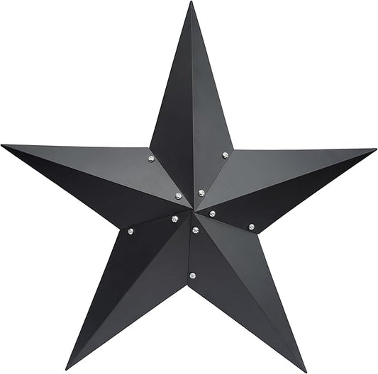 JoyEvy 24" Barn Star-Black Barn Star Outdoor Decoration-Metal Stars for Outside Texas Stars Art Rustic Vintage Western Country Home Farmhouse Primitive House Decor- Primitive Wall Décor