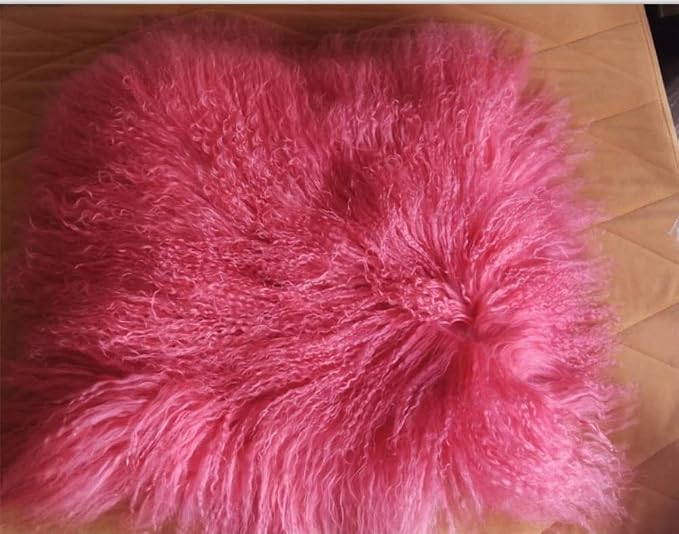 Real Tibetan Mongolian Lamb Sheepskin Wool Fur Super Soft Plush Leather Pillowcase Cushion Cover,Watermelon Red,16x16inch