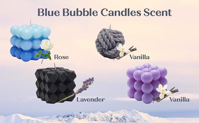 Bubble Candle, 4pcs Cube Soy Wax Bubble Candles Scented Aesthetic Bubble Candle Set for Home Bedroom Decor Birthday Mothers Day Gifts for Mom (Blue Bubble Candles)