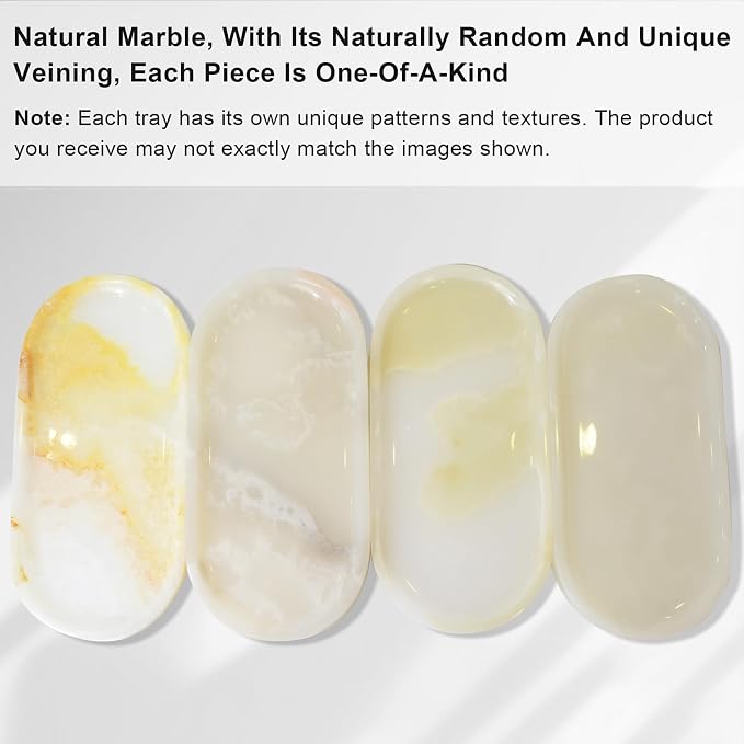 Marble Tray for Kitchen Counter & Bathroom Countertop,Stone Vanity Tray for Dresser Decor,Small Storage Tray for Perfumes, Jewelry,Candles,Durable & Waterproof (Transparent White)