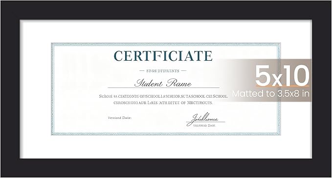 upsimples 5x10 Business License Frame, Display Document 3.5x8 with Mat or 5x10 without, Wall Hanging cosmetology license frame, Black, 1 Pack