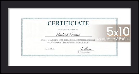 upsimples 5x10 Business License Frame, Display Document 3.5x8 with Mat or 5x10 without, Wall Hanging cosmetology license frame, Black, 1 Pack