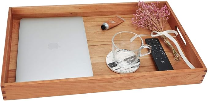 22"x14" Large Black Walnut Rectangle Ottoman Serving Tray | Solid black walnut wood, Rectangle with built-in handles. Classic decorative serving tray serve coffee, tea & home decor