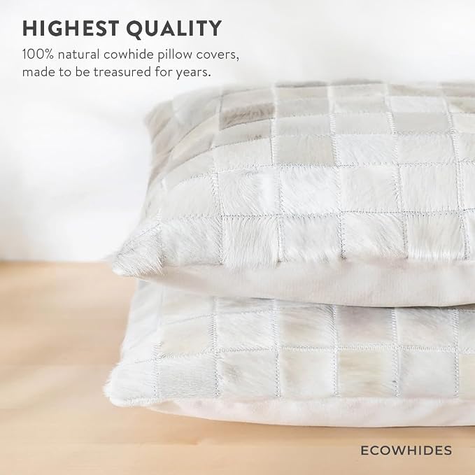 ecowhides 100% Genuine Brazilian Cowhide Pillow Cover – Luxury Leather Decorative Cushion for Rustic & Western Home Décor