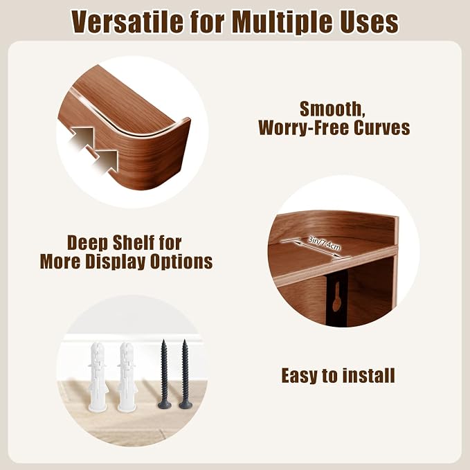 Coat Rack Wall Mount with Hidden Hooks, Wall Hooks with Shelf, Wall Key Holder Mount Wooden Shelf Entryway Hooks for Bedroom Bathroom for Hanging Coats Hats Bags Towels (Walnut, 4 Hooks)