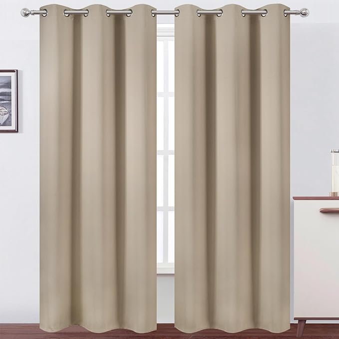 LEMOMO Khaki Thermal Blackout Curtains/42 x 95 Inch/Set of 2 Panels Room Darkening Curtains for Bedroom