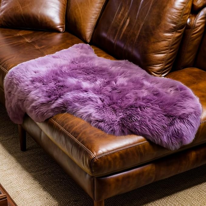 Fluffy Genuine Sheepskin Rug, Fuzzy Shaggy Fur Area Rug for Bedroom Living Room Soft Fur Wool Pray Pup Cushion Mat Carpet, Chair Sofa Seat Cover(Pansy Purple, Single Pelt/2FT*3FT)
