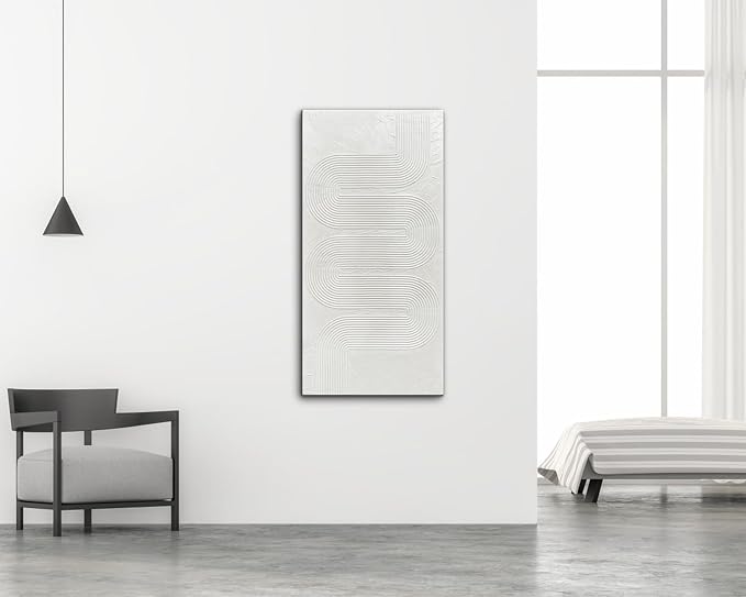 Creespi Hand-Painted Textured Wall Art - White Abstract Canvas Oil Painting 24x48 inch,Minimalist Art Painting for Wall Decor