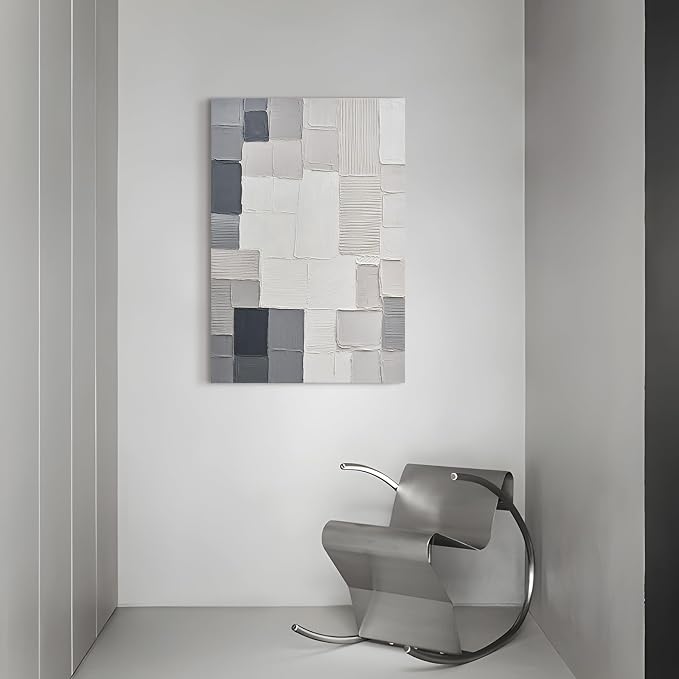Abstract Mosaic Canvas Wall Art, 24x36" Modern Vertical Textured Wall Decor | Hand-Painted 3D Textured Oil Painting in Neutral Tones, Large Minimalist Artwork for Living Room Bedroom Office Hallways