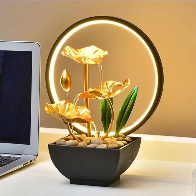 TiCin USB Powered Tabletop Fountain with Natural Rocks and LED Ring Lights, Tabletop Humidifier, Humidifier for Bedroom, Home and Office Decor