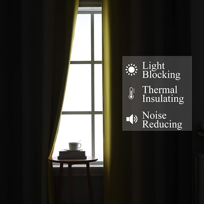 Ombre Gray and Yellow Blackout Curtains 45 Inch Length 2 panels, Full Room Darkening Curtains for Kids Room, Grommet Thermal Insulated Gradient Drapes, Light Blocking Curtains for Bedroom, 52x45 Inch