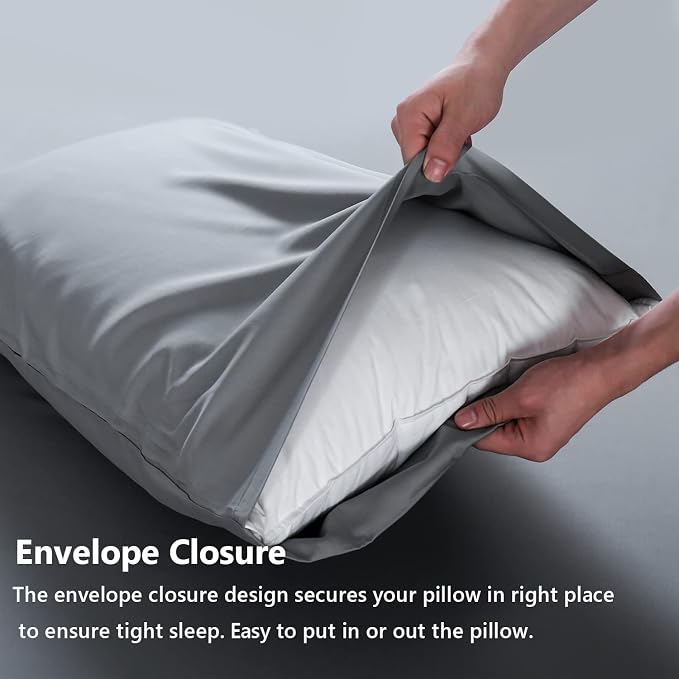 Simple&Opulence Cooling Pillowcase King Size Set of 2, 100% Viscose from Bamboo Pillow Cover with Envelope Closure, Silky Breathable and Ultra Soft for Summer Hot Sleepers (Grey, 20''x30'')
