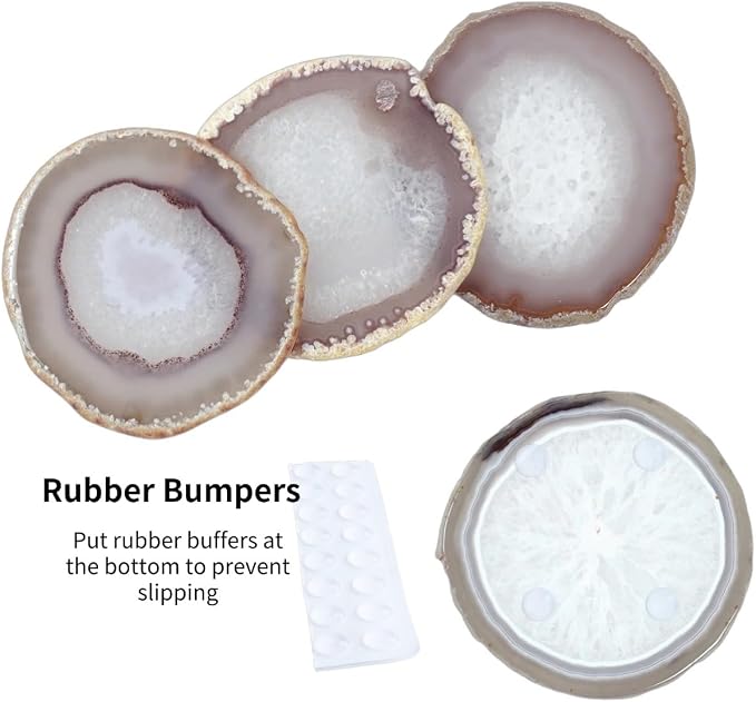 Natural Agate Coaster for Drinks Sliced Geode Coasters with Rubber Bumpers 4-5" Home Decoration for Coffee Wine or Bar Glasses Set of 4