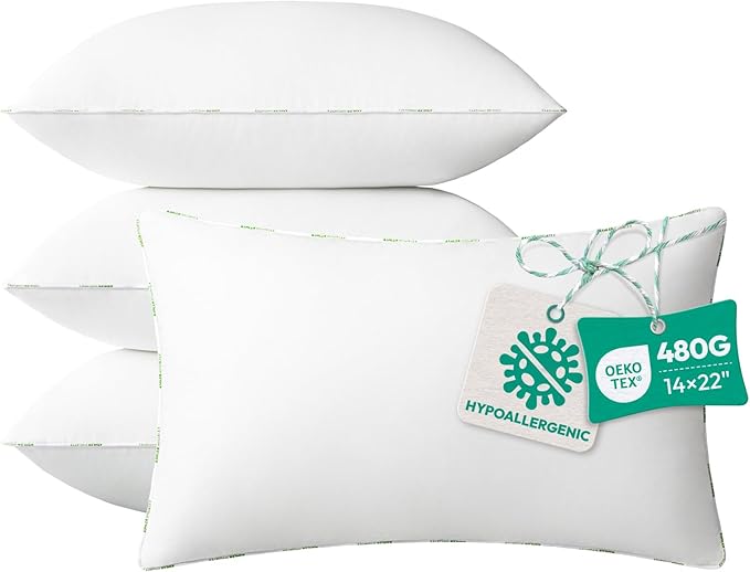 Throw Pillow Inserts (Pack of 4, 14 x 22 Inches, White) - Hypoallergenic 100% Virgin Fiber Lumbar Pillow Form Microfiber Throw Pillows for Bed and Couch Pillows | Indoor Decorative Pillow