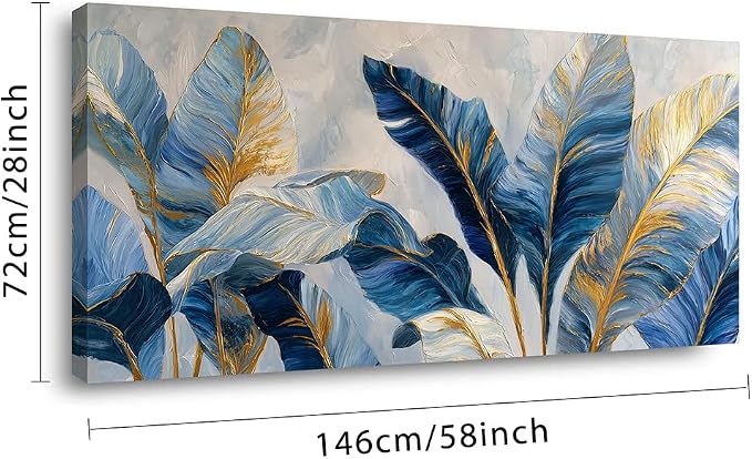 Ggaafet Navy Blue Leaves Wall Art for Living Room Canvas Painting Prints Botanical Boho Abstract Gold Leaf Art Deco Modern Artwork Office Bedroom Family Dining Room Decor Extra Large