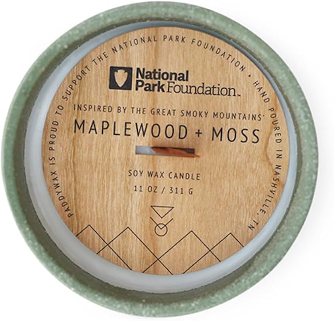 Paddywax Parks, Great Smoky Mountains Scented Candle in Ceramic Jar with Crackling Wood Wick, Soy Candle with Approx. 77 Hour Burn Time, Decorative Gift Candles for Home, Maplewood & Moss Scent, 11 oz