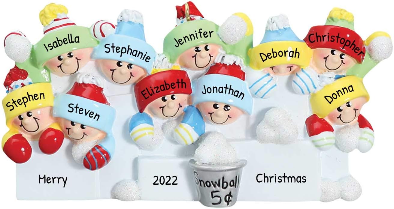 3D Snowball Fight Family of 10 Ornament 2025 Personalized Family Christmas Ornaments 2025 | Snowman Winter Holiday Personalized Tree Ornaments for Grandchildren, Siblings & Grandkids of Ten Ornament