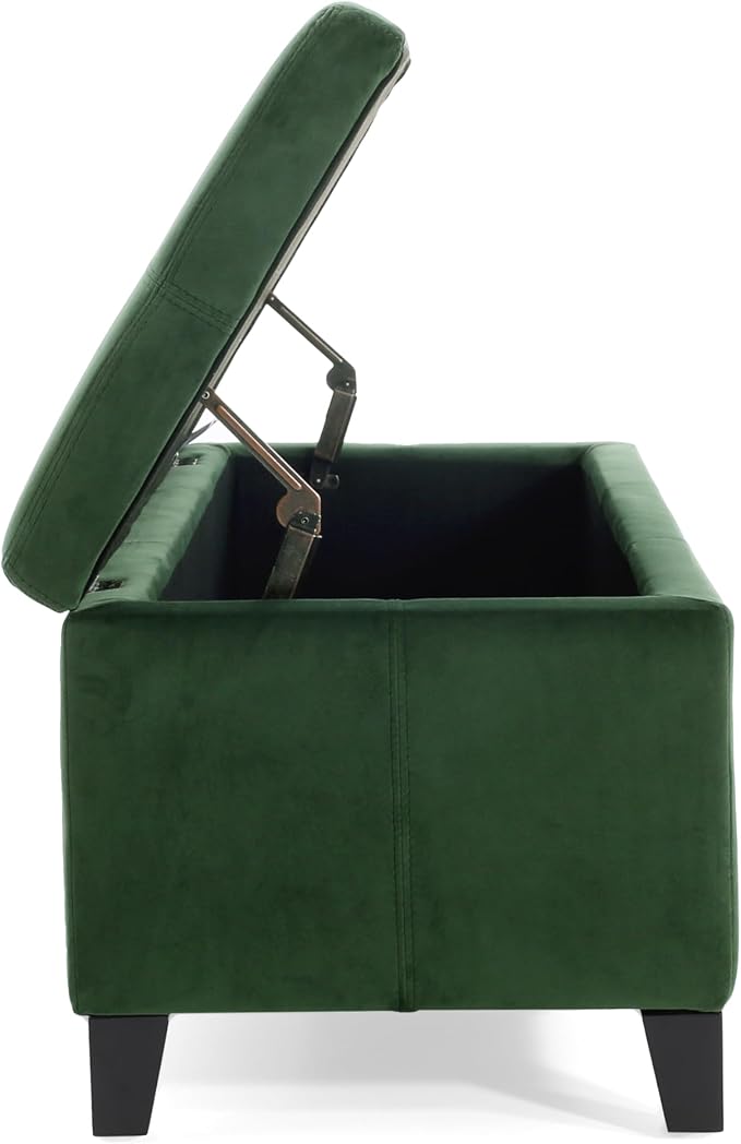 Christopher Knight Home Glouster Upholstered Storage Ottoman Bench, Forest Green Velvet, Matte Black